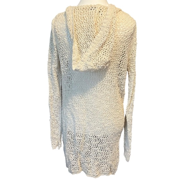 Cynthia Rowley Women's M Ivory Open Knit Hooded Tunic Cardigan Neutral Casual - Picture 4 of 5